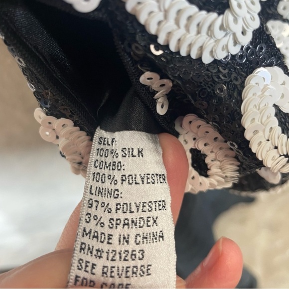 Mikael Aghal sequin dress silk women’s size 2 short sleeve black and white - Picture 8 of 9